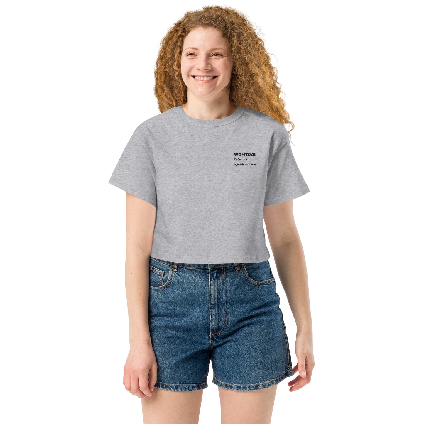 Woman Definition Embroidered Champion Crop Top