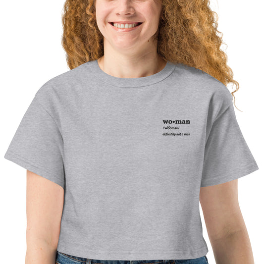 Woman Definition Embroidered Champion Crop Top